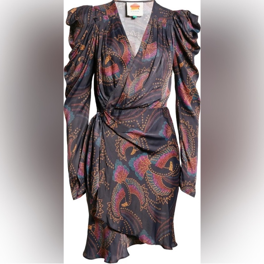 FARM Rio Toucans Long Sleeve Wrap Dress